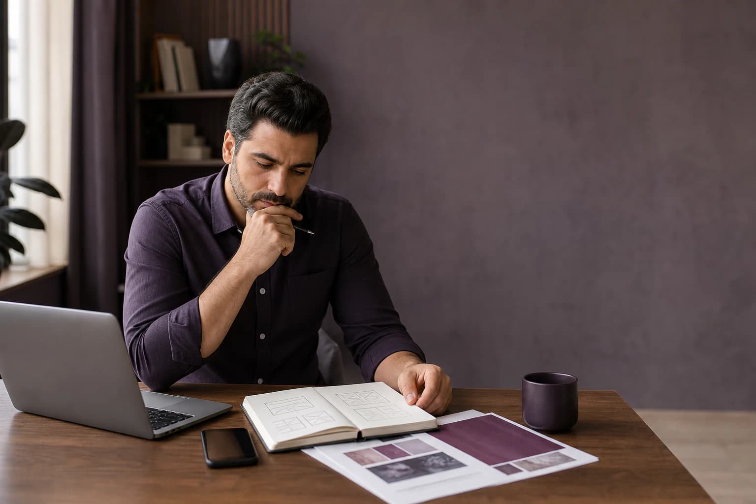 صاحب کسب‌وکار در حال برنامه‌ریزی برای طراحی سایت
